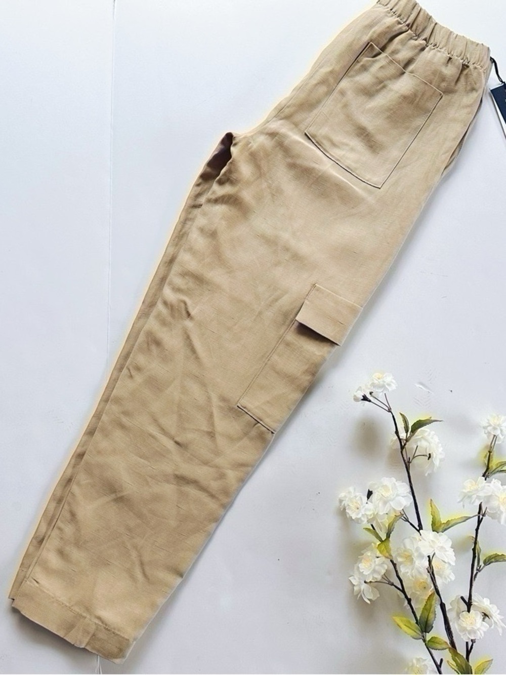NEW Aritzia Babaton Titan Linen Cargo Pants Humus Beige - Picture 2 of 11